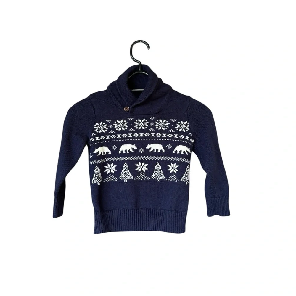 The Children’s Place Boys Navy Blue Fair Isle Shawl Collar Sweater Size 4‎